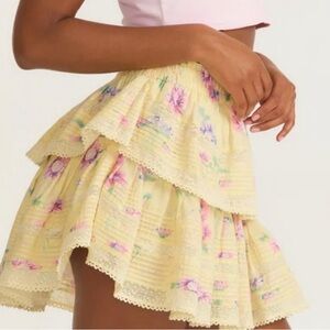 LoveShackFancy Ruffle Mini Skirt Yellow Floral Size S